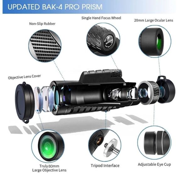 High Definition Portable Monocular Telescope 80x100 w/Phone Adapter Tripod & Bag - Picture 4 of 14